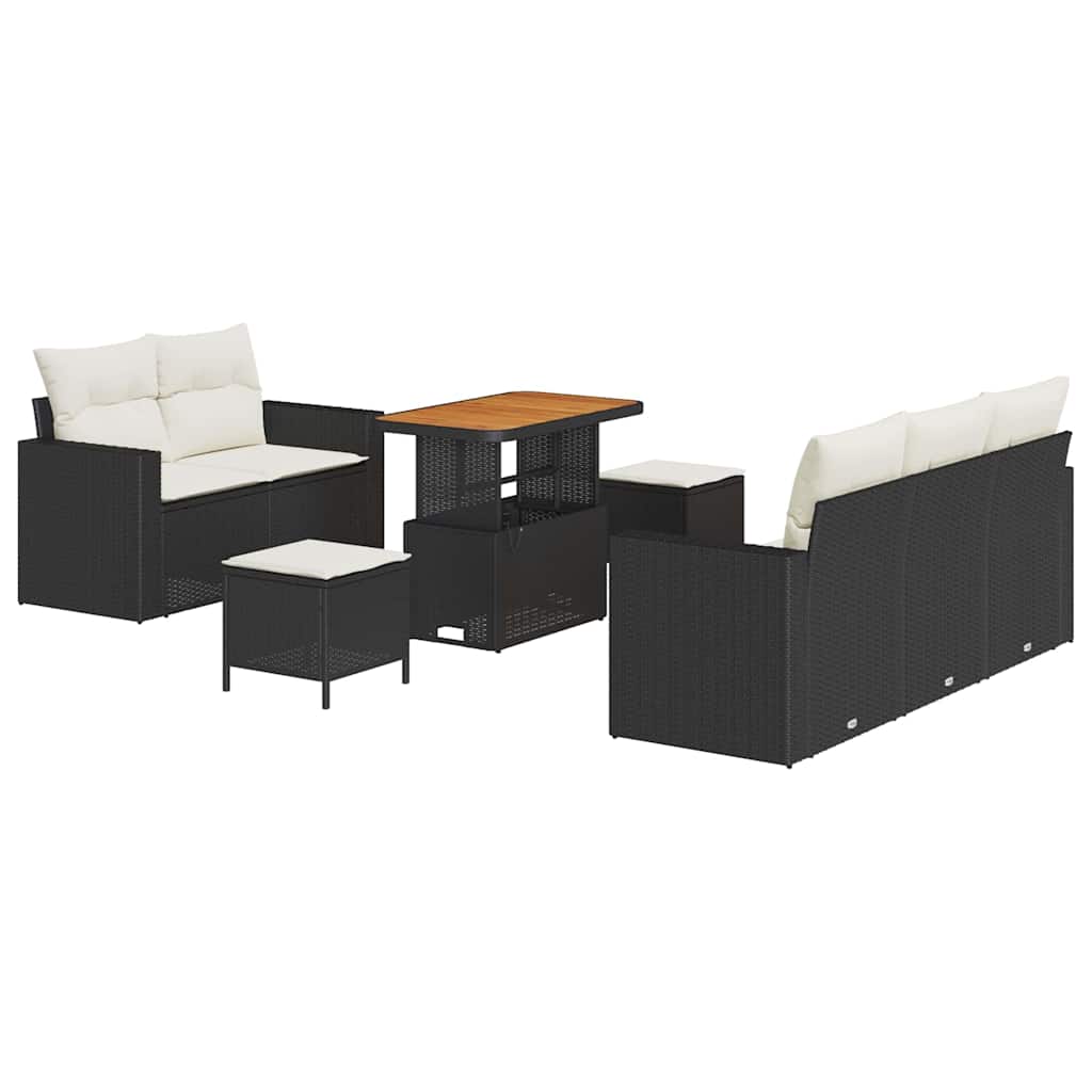 Gartensofa-set mit Kissen 8 pcs Schwarz und Creme Poly-Rattan
