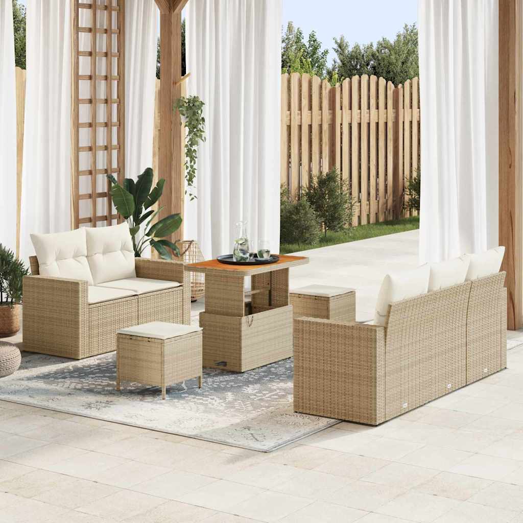 Gartensofa-set mit Kissen 8 pcs Beige und Creme Poly-Rattan
