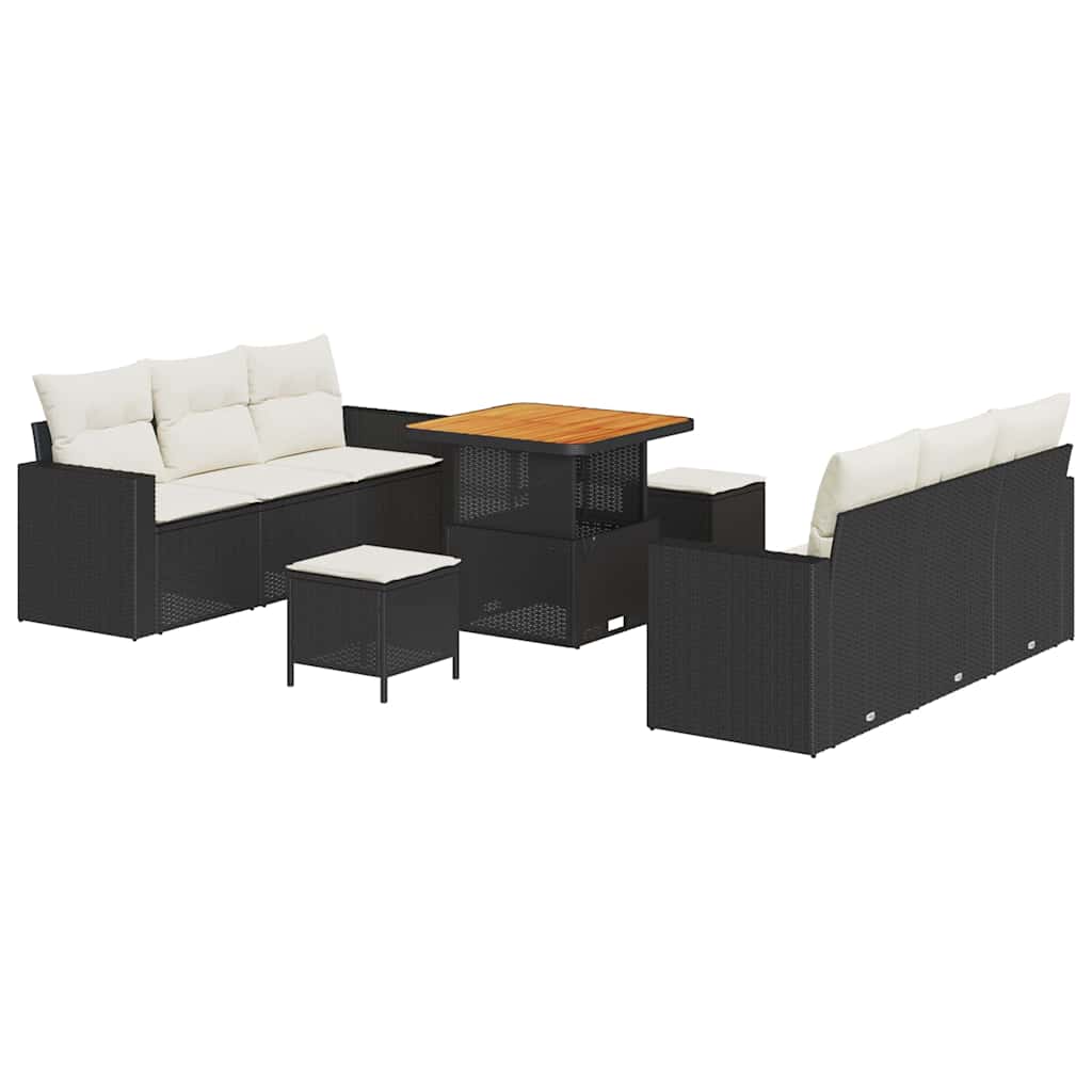 Garten-Sofa-Set mit Kissen mit Speicher 9 pcs Schwarz und Creme