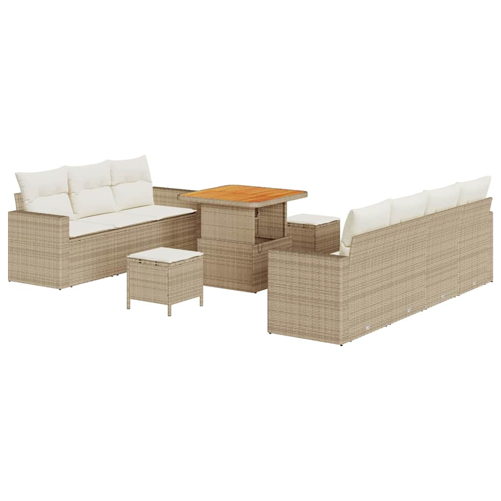 Garten-Sofa-Set mit Kissen mit Speicher 10 pcs Beige und Creme