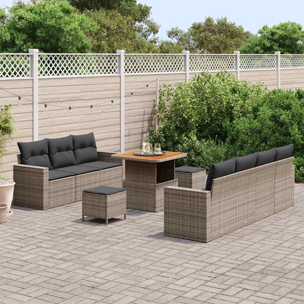 Garten-Sofa-Set mit Kissen mit Speicher 10 pcs Grau