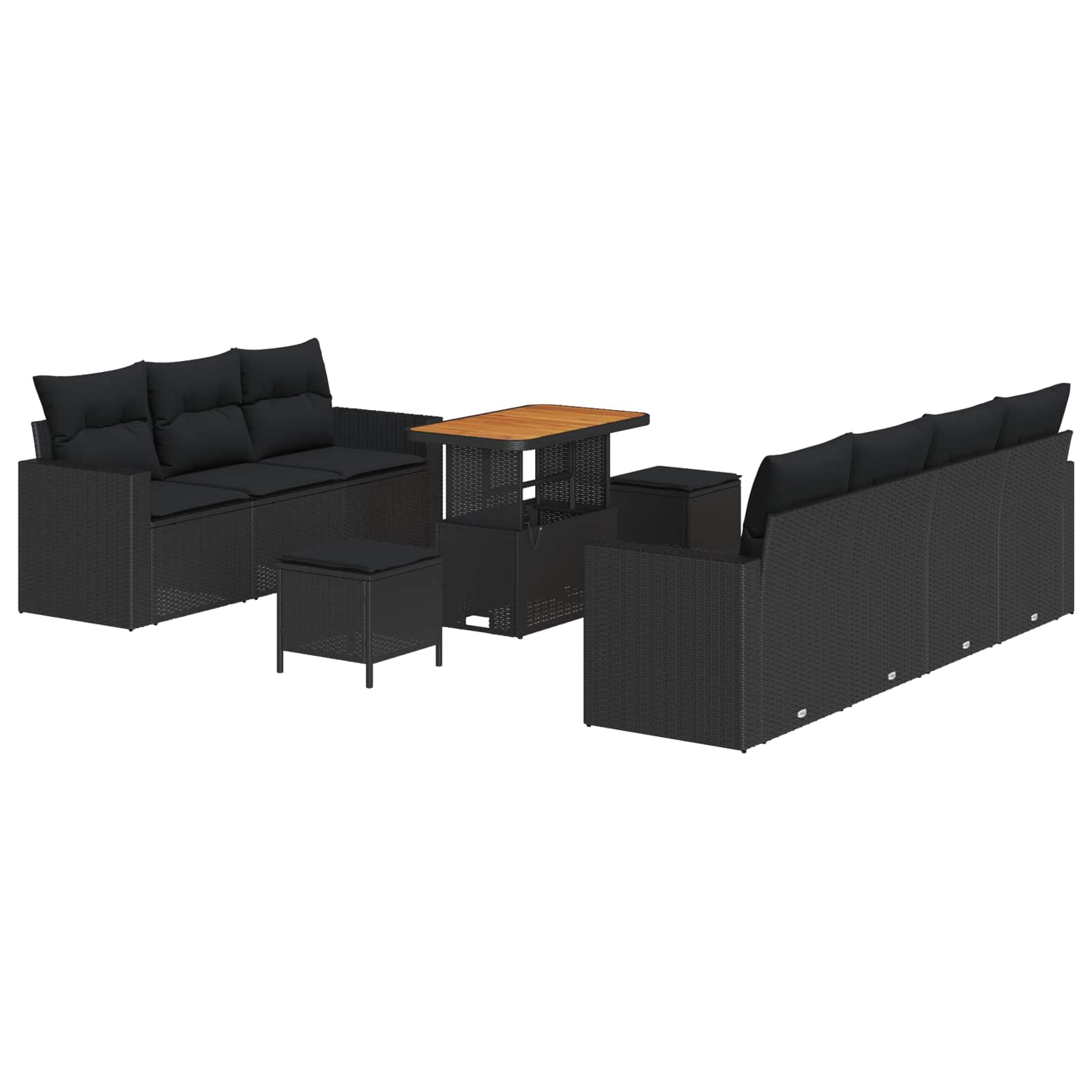 Garten-Sofa-Set mit Kissen mit Speicher 10 pcs Schwarz