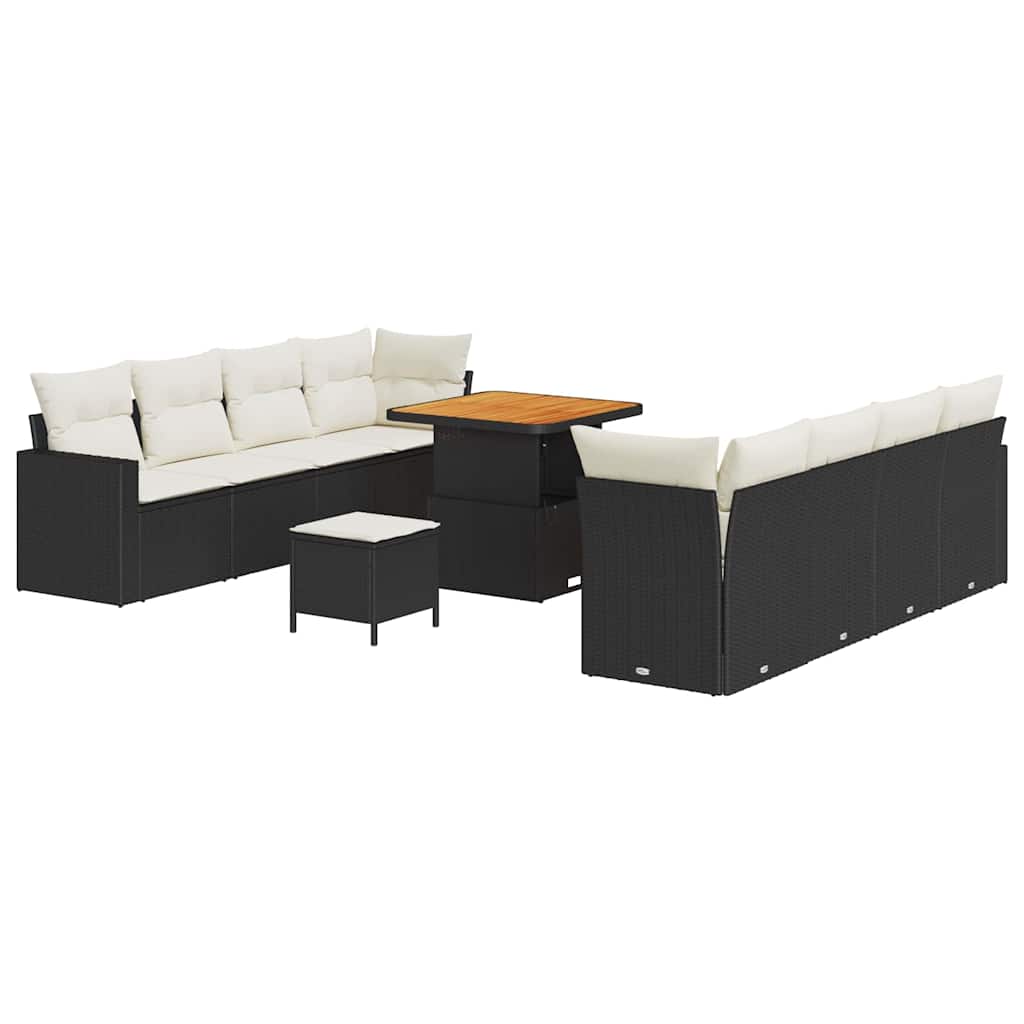 Gartensofa-set mit Kissen 12 pcs Schwarz und Creme Poly-Rattan