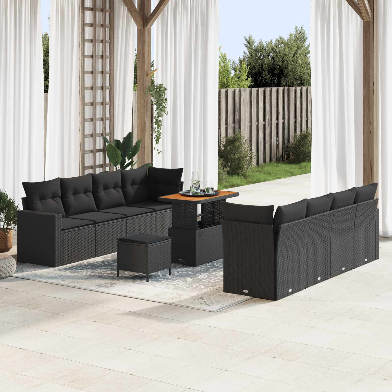 Gartensofa-set mit Kissen 12 pcs Schwarz Poly-Rattan