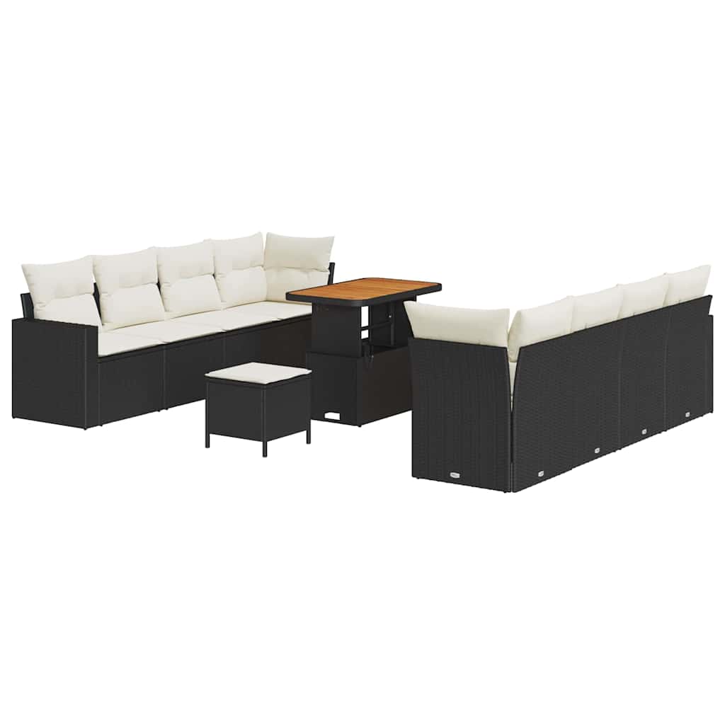 Gartensofa-set mit Kissen 12 pcs Schwarz und Creme Poly-Rattan