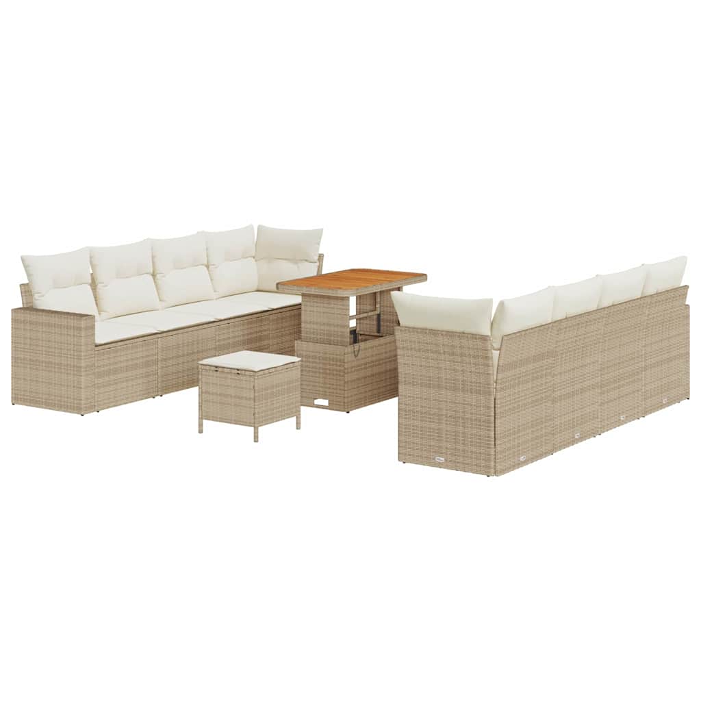 Gartensofa-set mit Kissen 12 pcs Beige und Creme Poly-Rattan