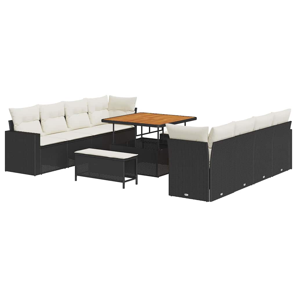 Gartensofa-set mit Kissen 12 pcs Schwarz und Creme Poly-Rattan