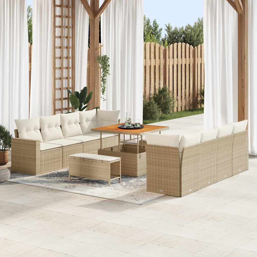 Gartensofa-set mit Kissen 12 pcs Beige und Creme Poly-Rattan