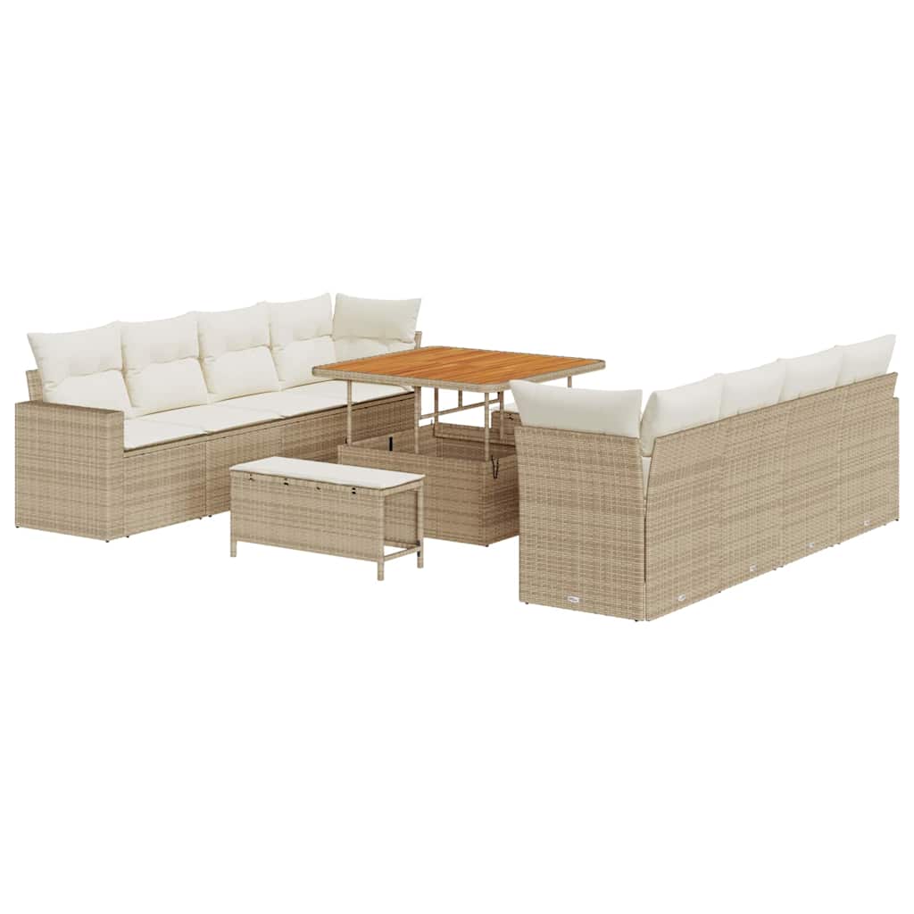 Gartensofa-set mit Kissen 12 pcs Beige und Creme Poly-Rattan