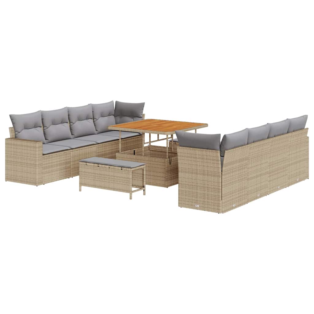 Gartensofa-set mit Kissen 12 pcs Beige und Hellgrau Poly-Rattan