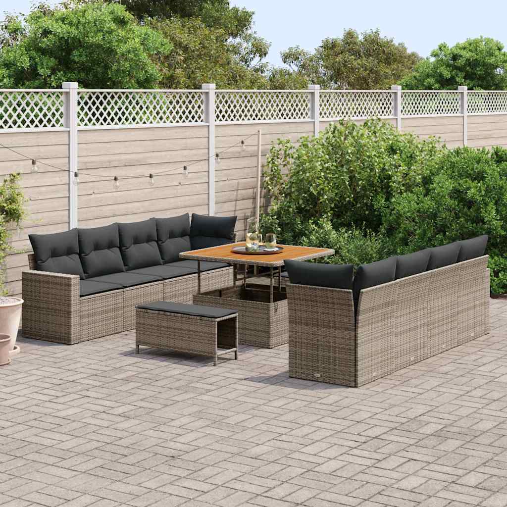 Gartensofa-set mit Kissen 12 pcs Grau Poly-Rattan