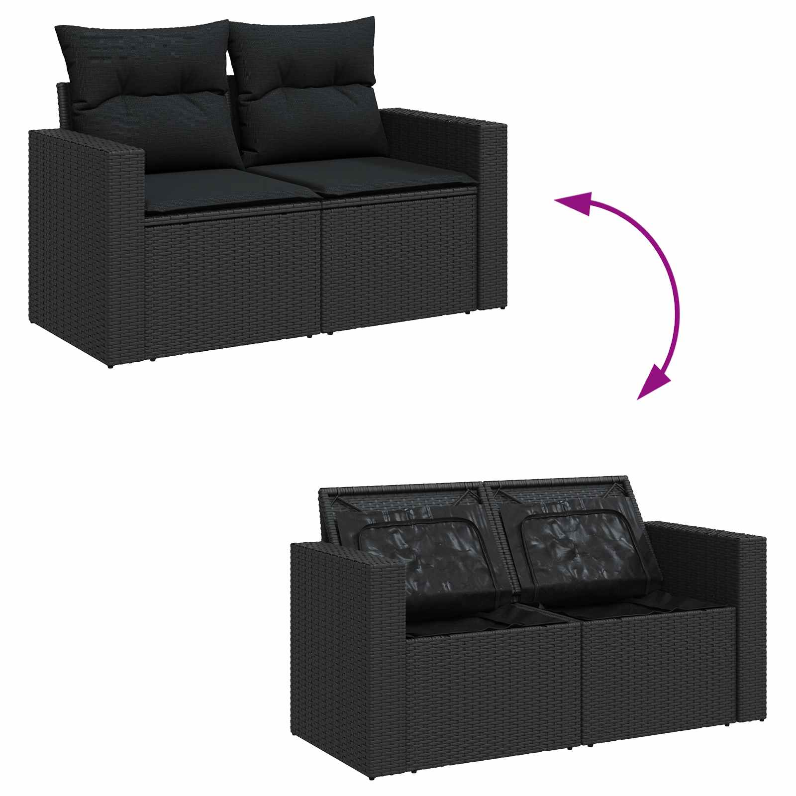 Gartensofa-set mit Kissen 13 pcs Schwarz Poly-Rattan