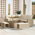 Gartensofa-set mit Kissen 9 pcs Beige und Creme Poly-Rattan