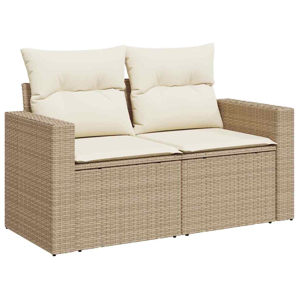 Gartensofa-set mit Kissen 9 pcs Beige und Creme Poly-Rattan