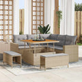 Gartensofa-set mit Kissen 9 pcs Beige und Hellgrau Poly-Rattan