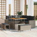 Gartensofa-set mit Kissen 9 pcs Grau Poly-Rattan