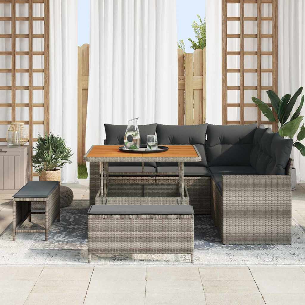 Gartensofa-set mit Kissen 9 pcs Grau Poly-Rattan