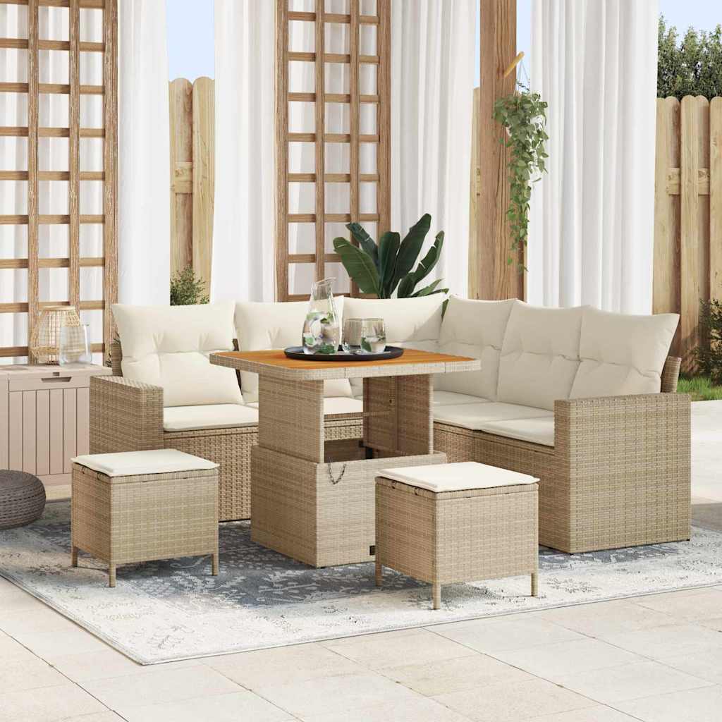 Gartensofa-set mit Kissen 9 pcs Beige und Creme Poly-Rattan