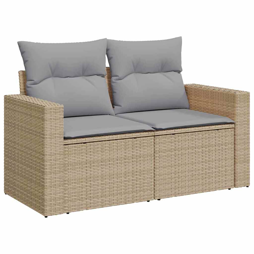 Gartensofa-set mit Kissen 9 pcs Beige und Hellgrau Poly-Rattan