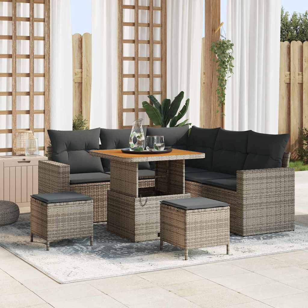 Gartensofa-set mit Kissen 9 pcs Grau Poly-Rattan