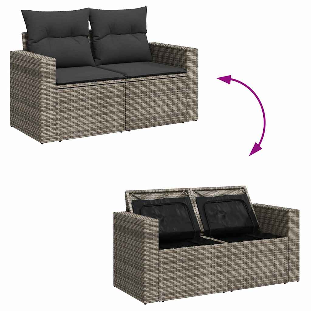 Gartensofa-set mit Kissen 9 pcs Grau Poly-Rattan