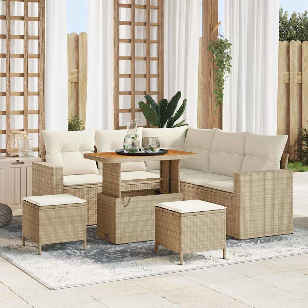Gartensofa-set mit Kissen 9 pcs Beige und Creme Poly-Rattan