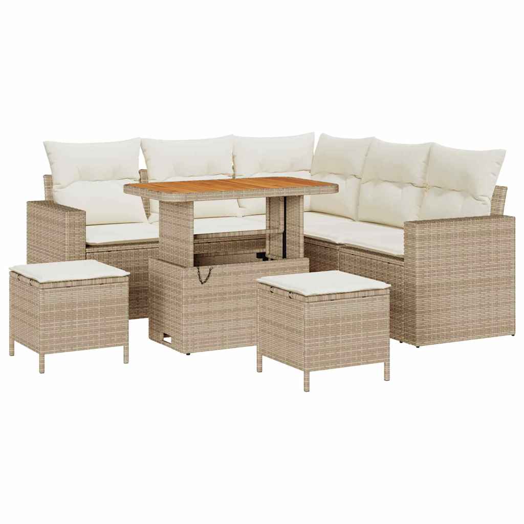 Gartensofa-set mit Kissen 9 pcs Beige und Creme Poly-Rattan