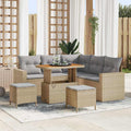 Gartensofa-set mit Kissen 9 pcs Beige und Hellgrau Poly-Rattan