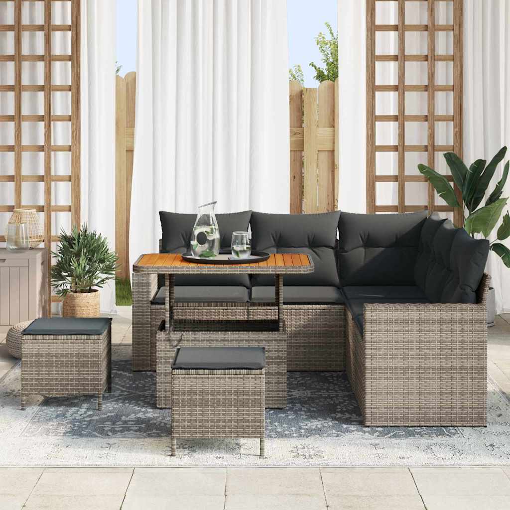 Gartensofa-set mit Kissen 9 pcs Grau Poly-Rattan