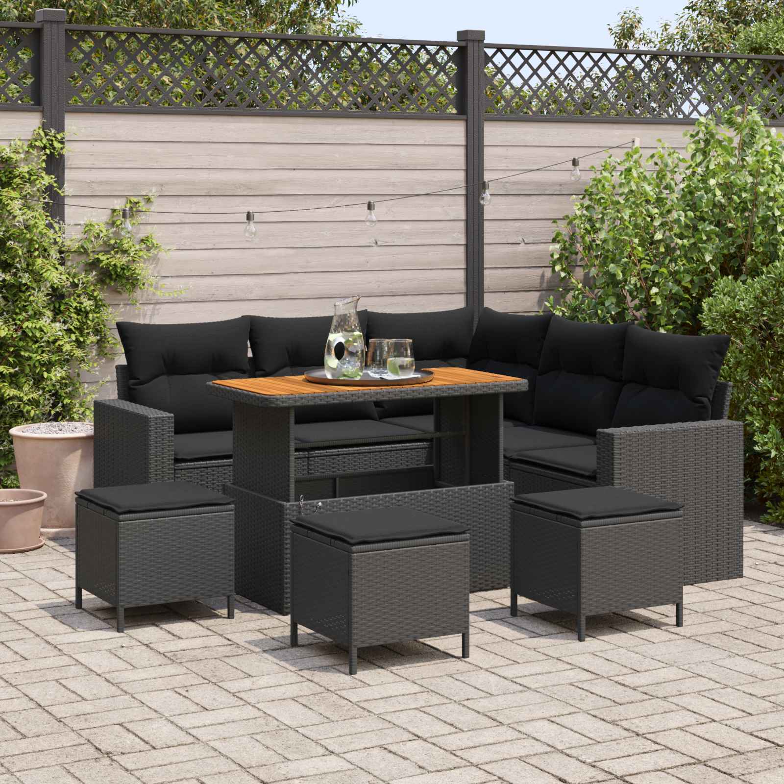 Gartensofa-set mit Kissen 10 pcs Schwarz Poly-Rattan