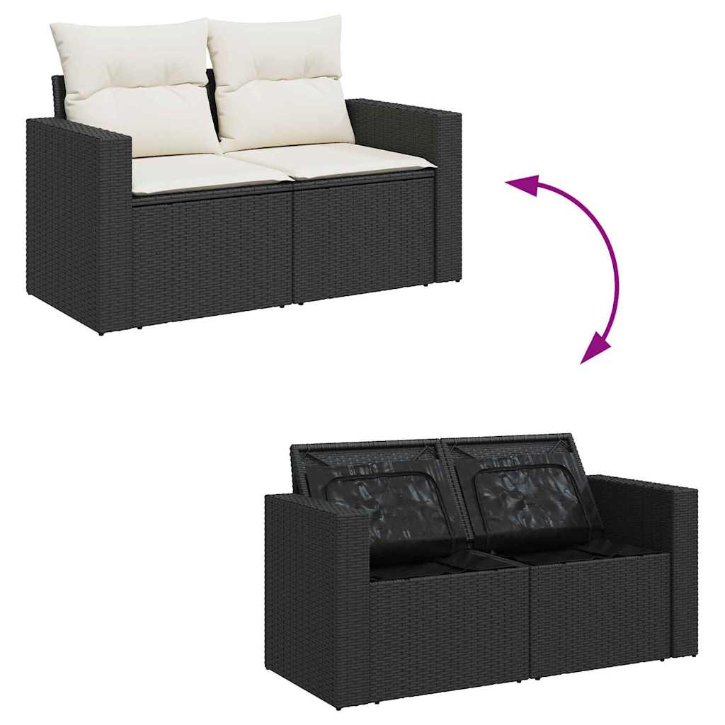 Gartensofa-set mit Kissen 10 pcs Schwarz und Creme Poly-Rattan