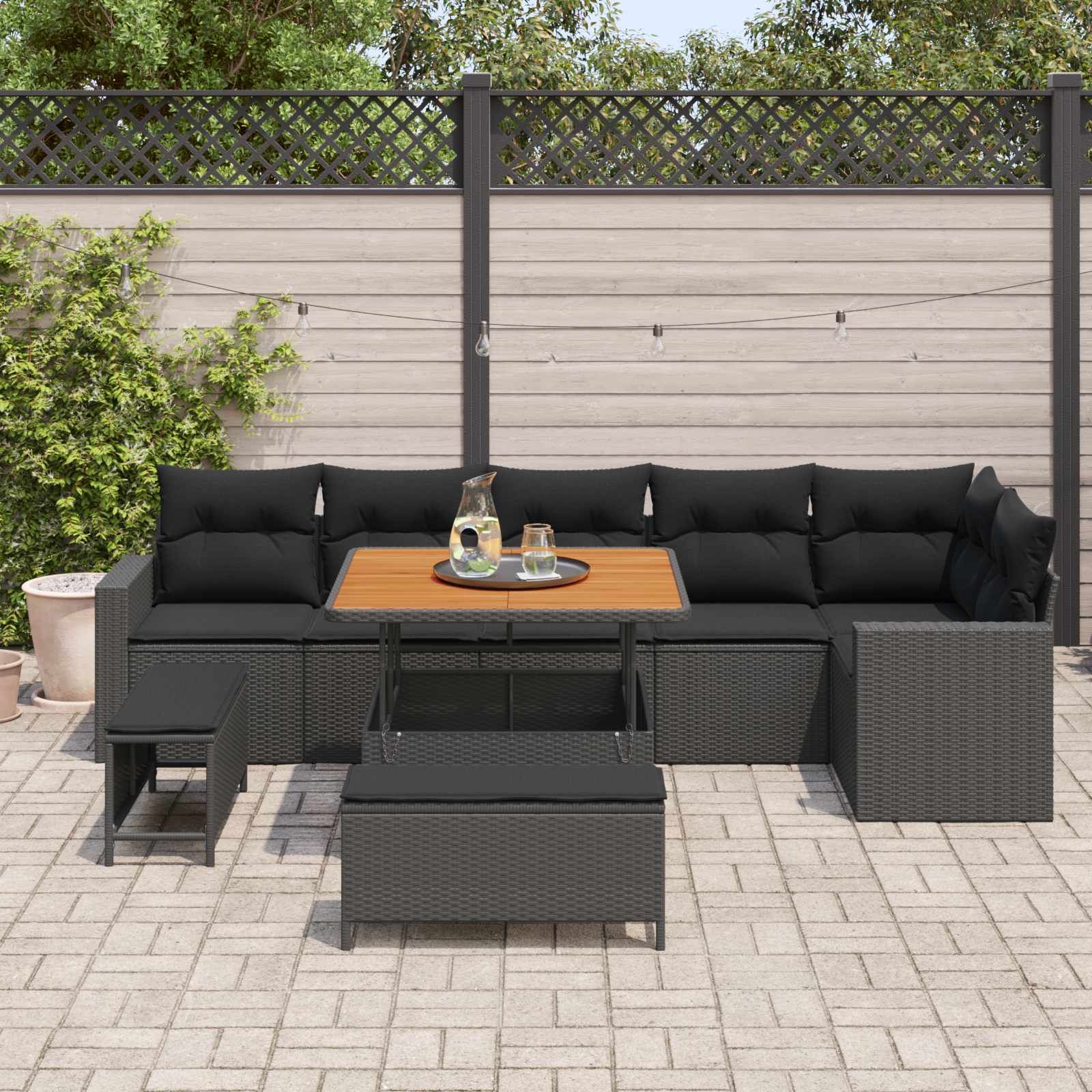Gartensofa-set mit Kissen 11 pcs Schwarz Poly-Rattan