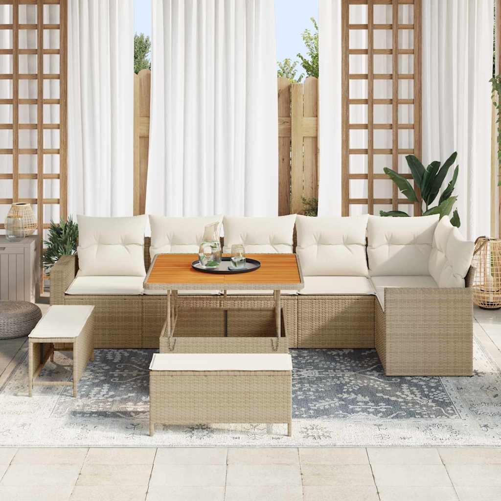 Gartensofa-set mit Kissen 11 pcs Beige und Creme Poly-Rattan