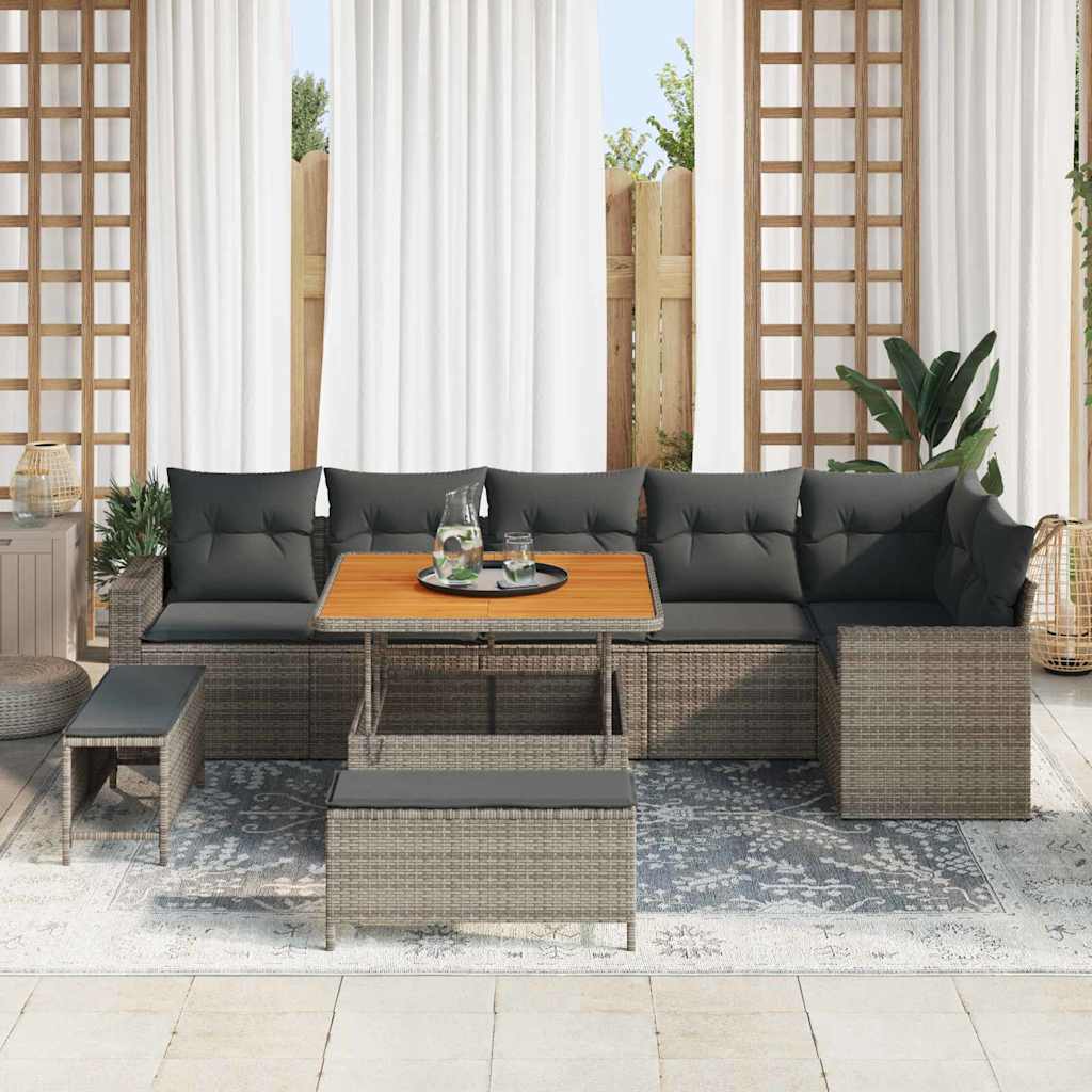 Gartensofa-set mit Kissen 11 pcs Grau Poly-Rattan