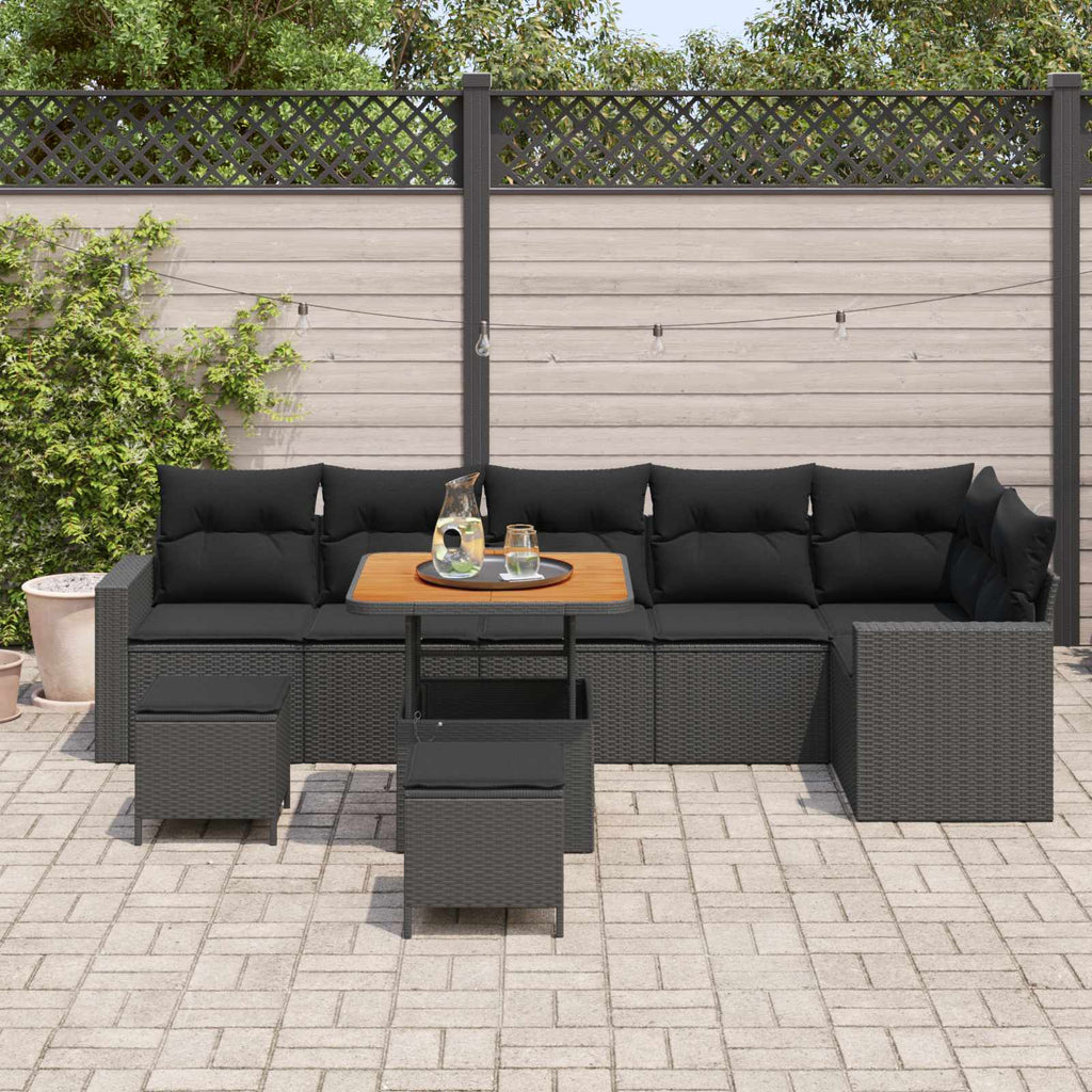 Gartensofa-set mit Kissen 11 pcs Schwarz Poly-Rattan