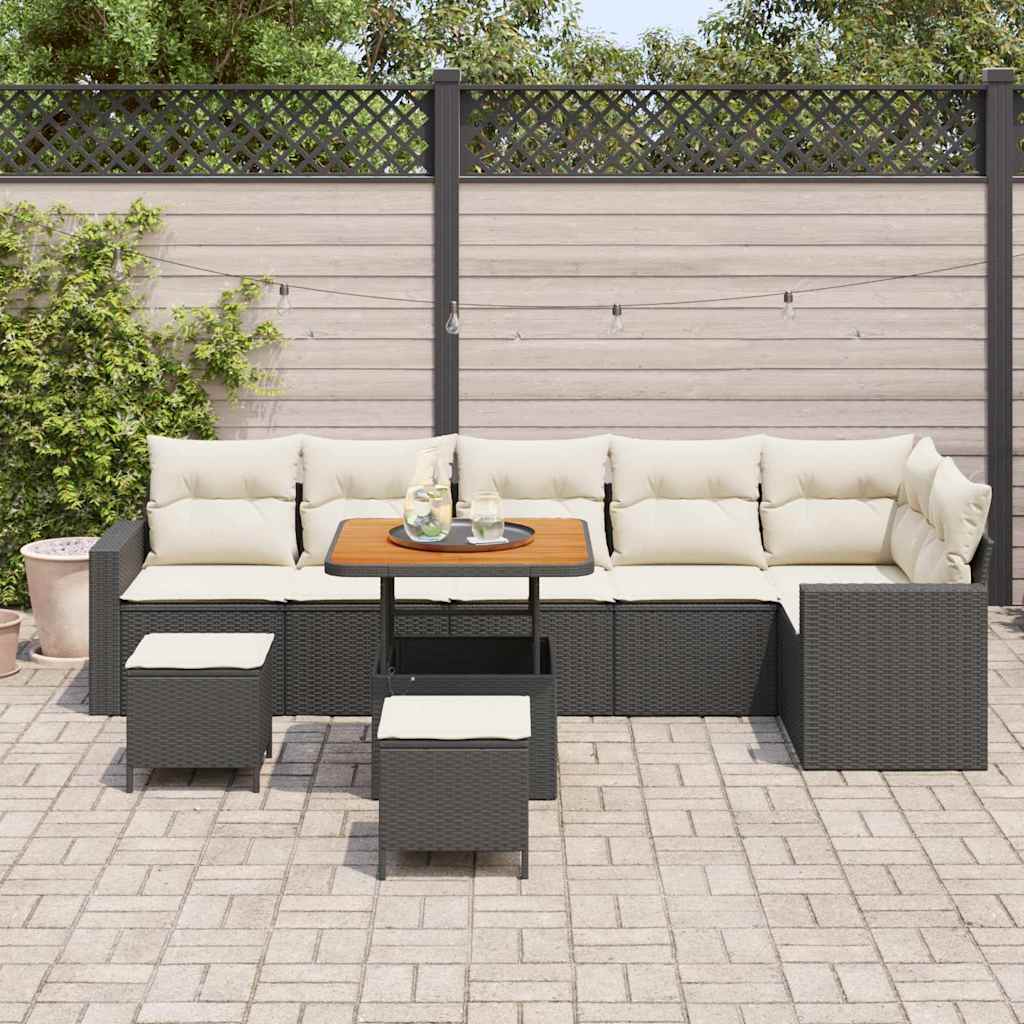 Gartensofa-set mit Kissen 11 pcs Schwarz und Creme Poly-Rattan