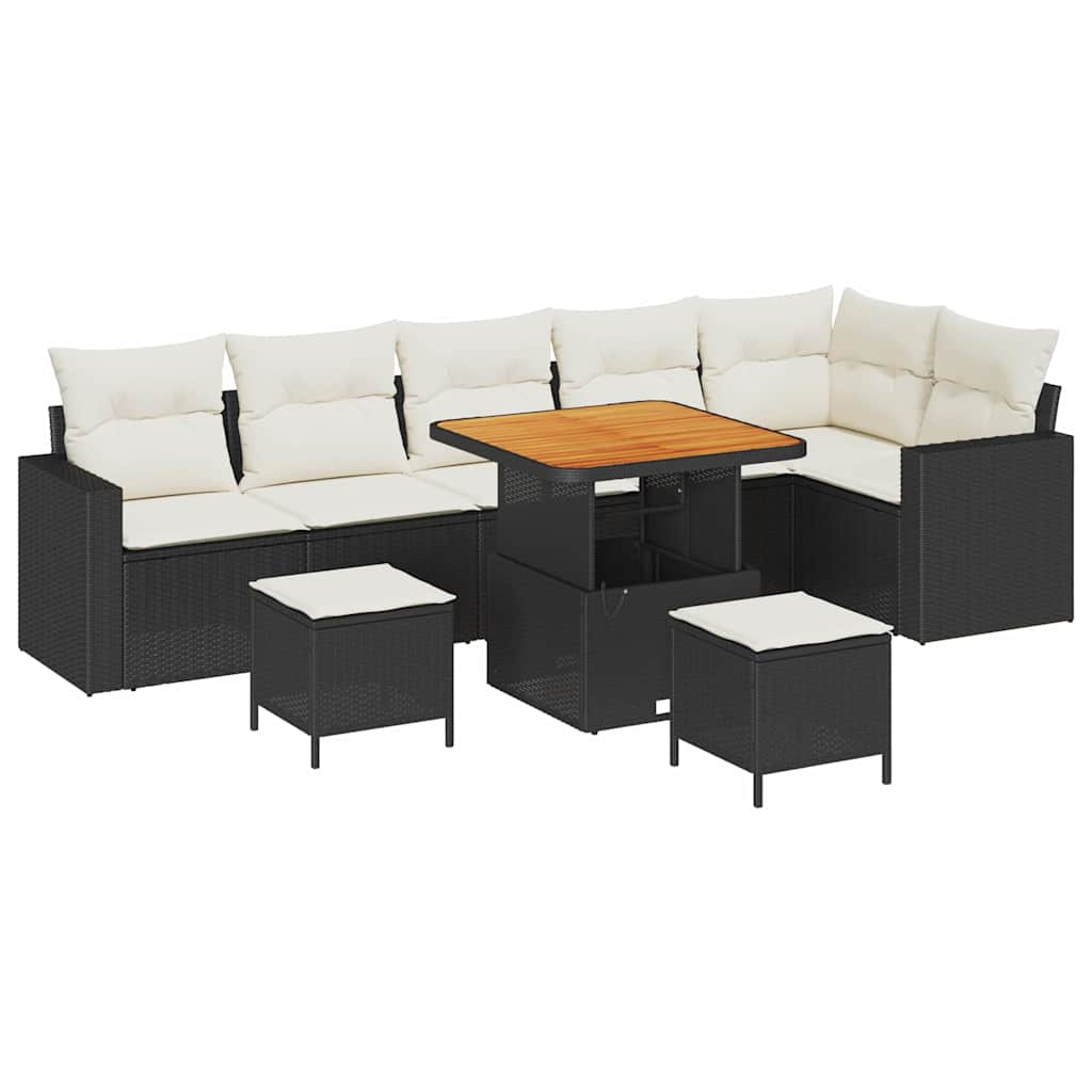 Gartensofa-set mit Kissen 11 pcs Schwarz und Creme Poly-Rattan