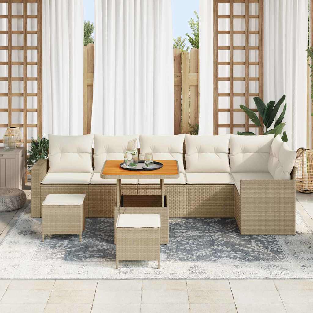 Gartensofa-set mit Kissen 11 pcs Beige und Creme Poly-Rattan