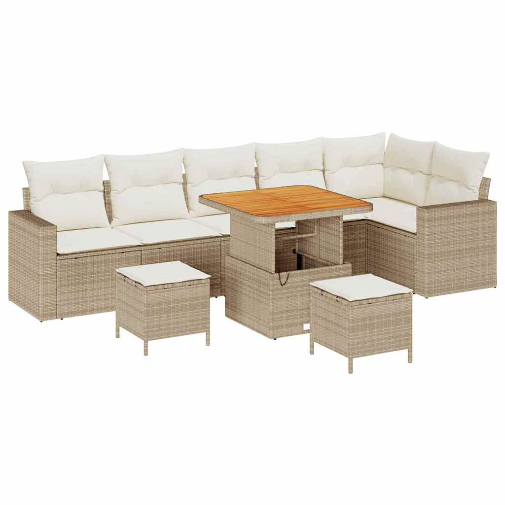 Gartensofa-set mit Kissen 11 pcs Beige und Creme Poly-Rattan