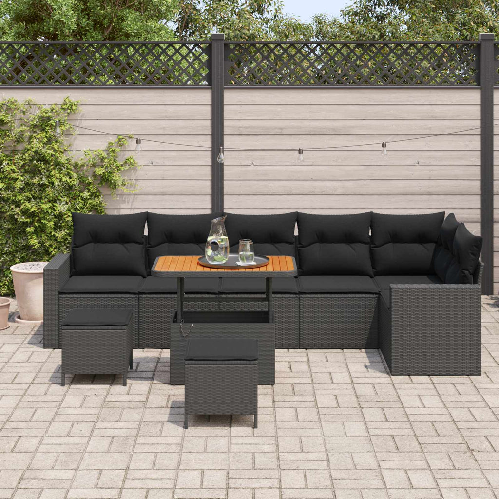Gartensofa-set mit Kissen 11 pcs Schwarz Poly-Rattan