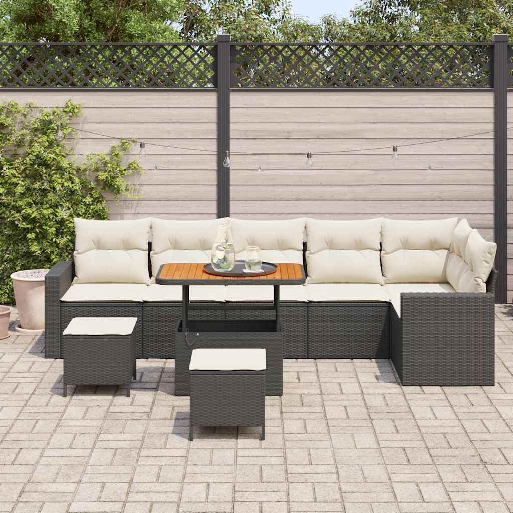 Gartensofa-set mit Kissen 11 pcs Schwarz und Creme Poly-Rattan
