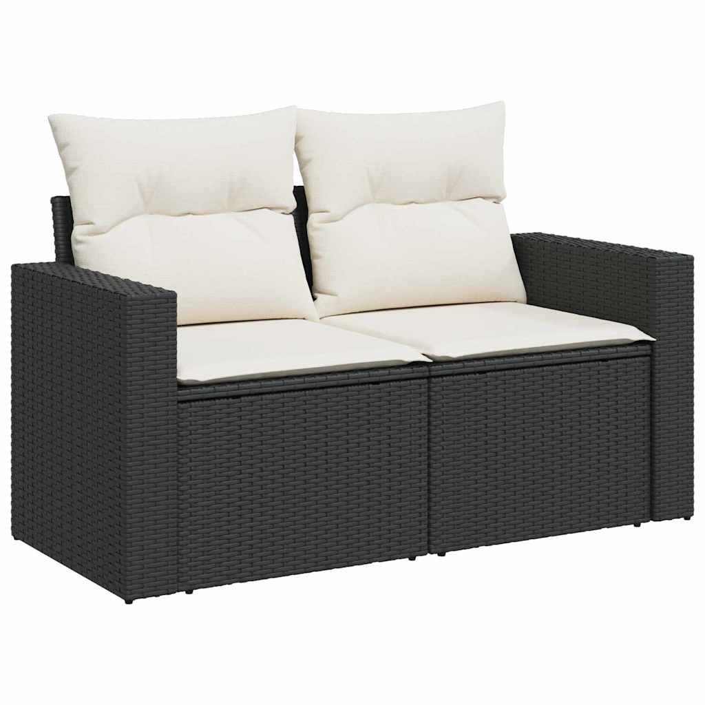 Gartensofa-set mit Kissen 11 pcs Schwarz und Creme Poly-Rattan