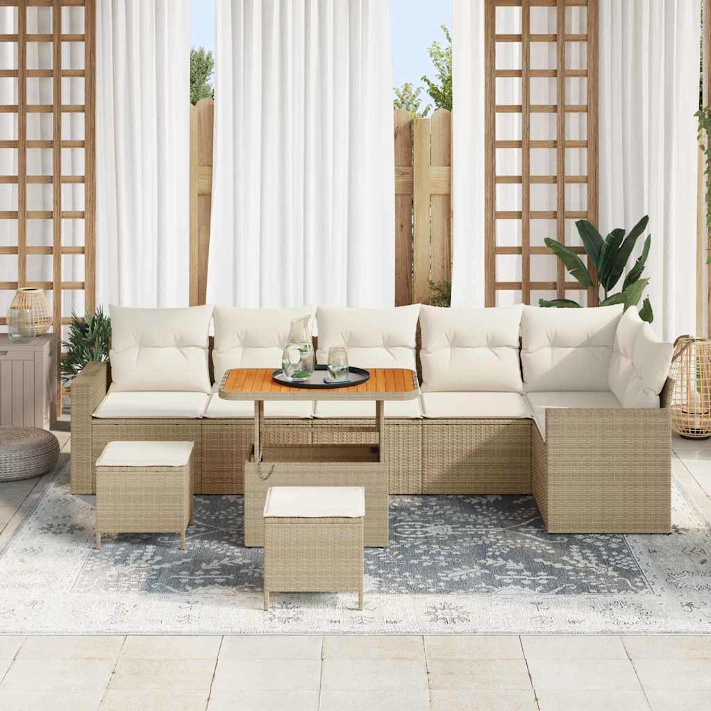 Gartensofa-set mit Kissen 11 pcs Beige und Creme Poly-Rattan