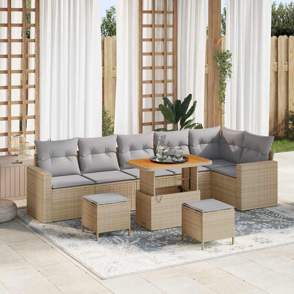 Gartensofa-set mit Kissen 11 pcs Beige und Hellgrau Poly-Rattan