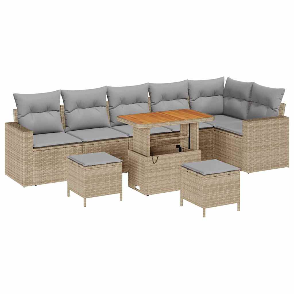 Gartensofa-set mit Kissen 11 pcs Beige und Hellgrau Poly-Rattan