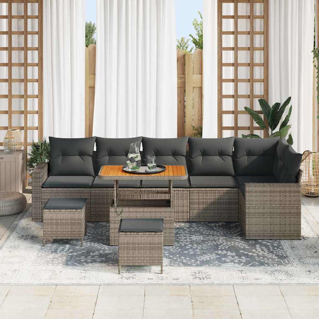 Gartensofa-set mit Kissen 11 pcs Grau Poly-Rattan