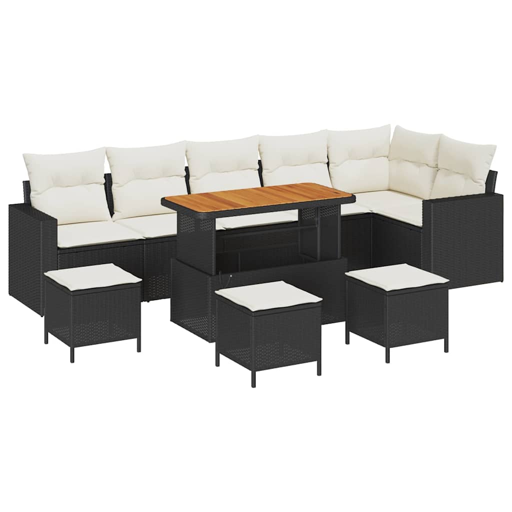 Gartensofa-set mit Kissen 12 pcs Schwarz und Creme Poly-Rattan