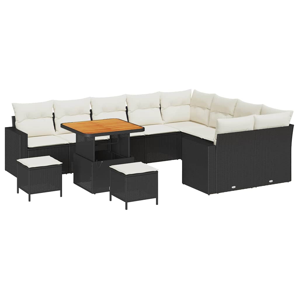 Gartensofa-set mit Kissen 13 pcs Schwarz und Creme Poly-Rattan