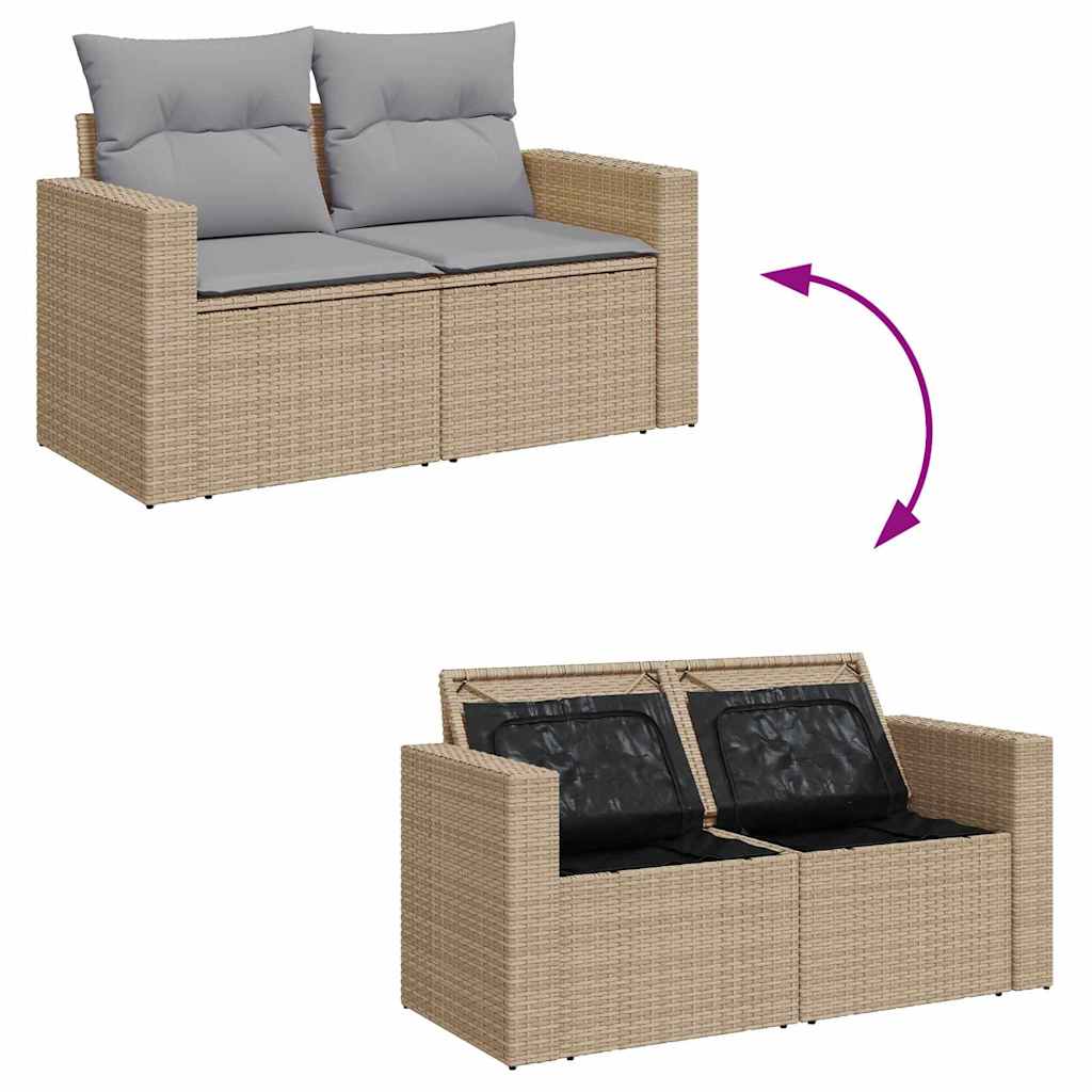 Gartensofa-set mit Kissen 13 pcs Beige und Hellgrau Poly-Rattan
