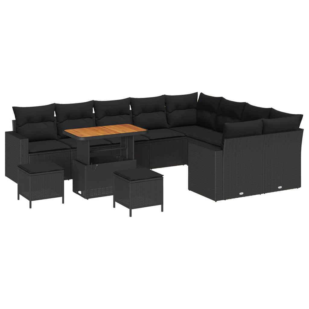 Gartensofa-set mit Kissen 13 pcs Schwarz Poly-Rattan